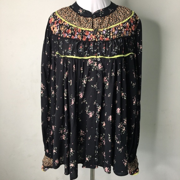 Free People Floral Boho Long Sleeve Blouse Size Medium - Picture 1 of 13